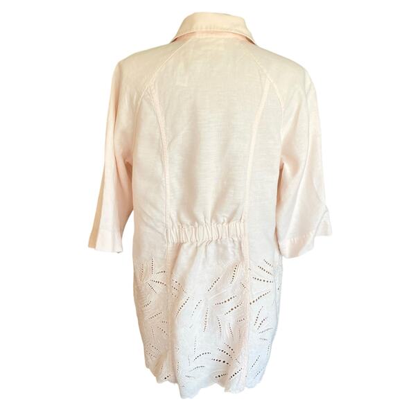 Chico's Pale Peach Linen Duster Jacket Eyelet Detail Sz 12 / LARGE Spring Summer - Picture 4 of 10